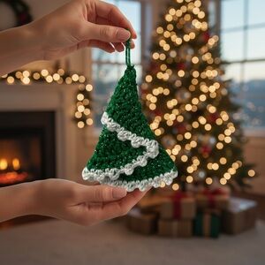 5/$25 Hand Crafted Green and White Holiday Ornament